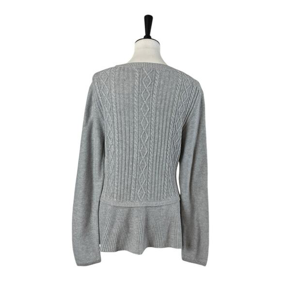 Talbots Sweater Peplum Crew Neck Cable Knit Light Gray Women’s Size Large - Picture 4 of 12